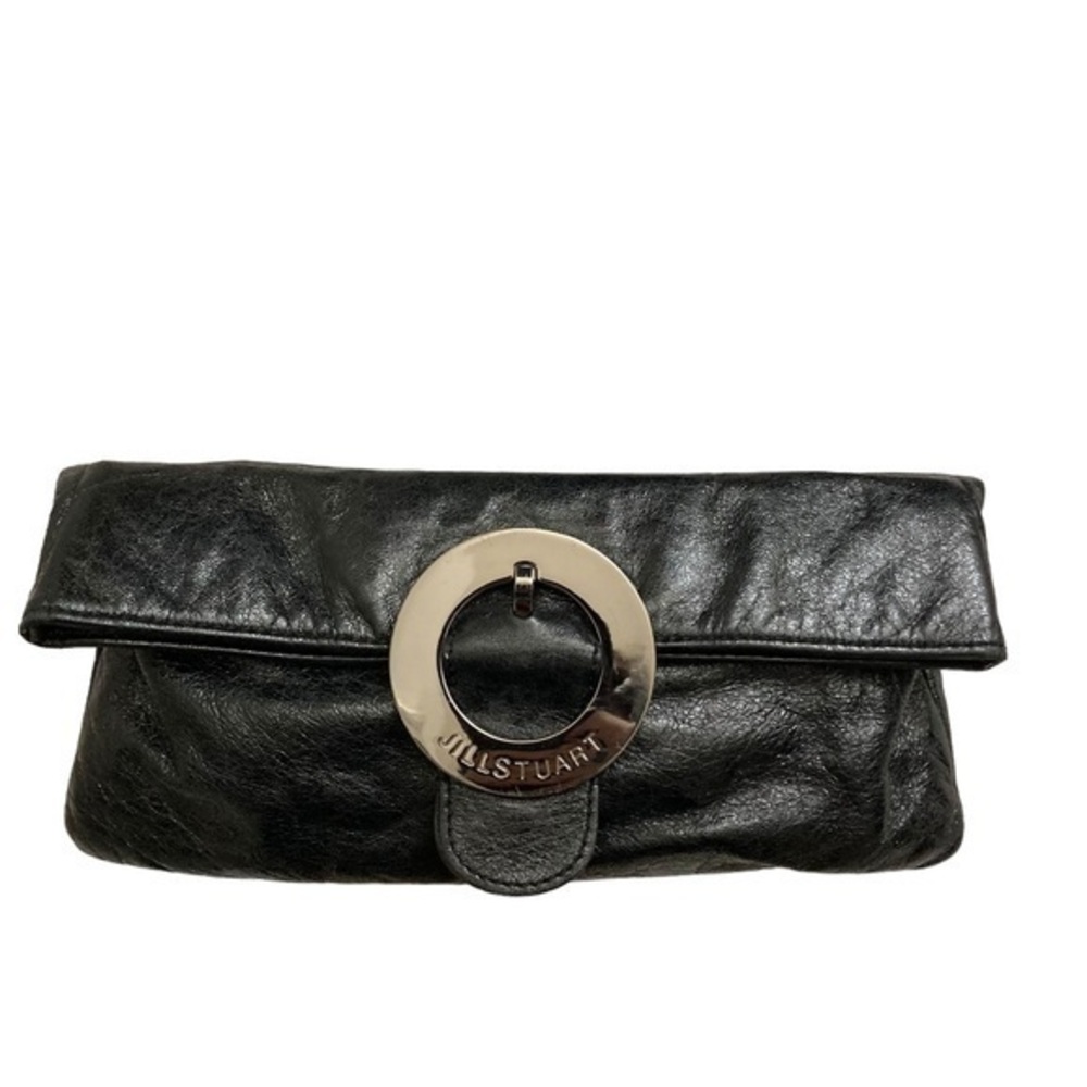 Jill Stuart black leather foldover clutch bag